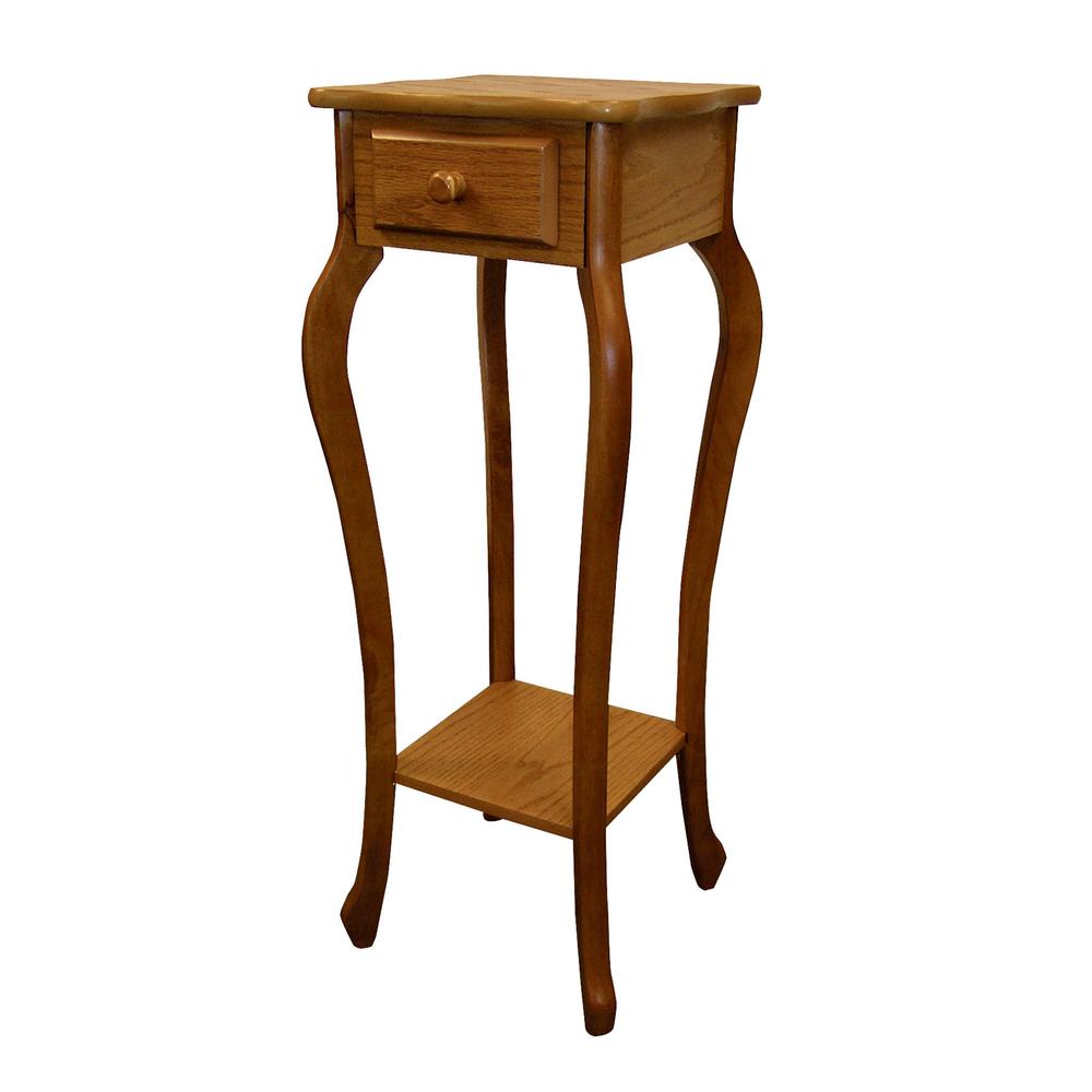 32.5" Oak Finish Table Stand W/ Single Drawer & Cabriole Legs. Picture 1