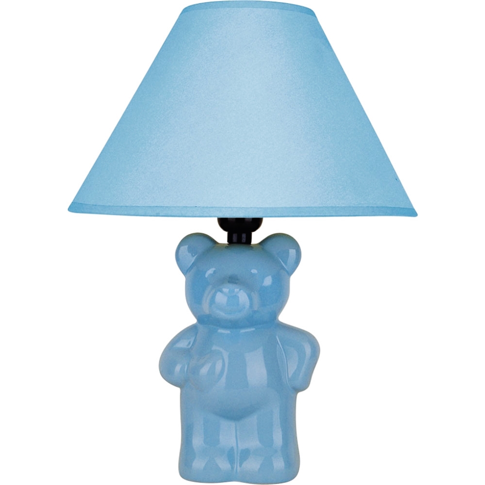 13"H Ceramic Teddy Bear Table Lamp - Light Blue. Picture 1