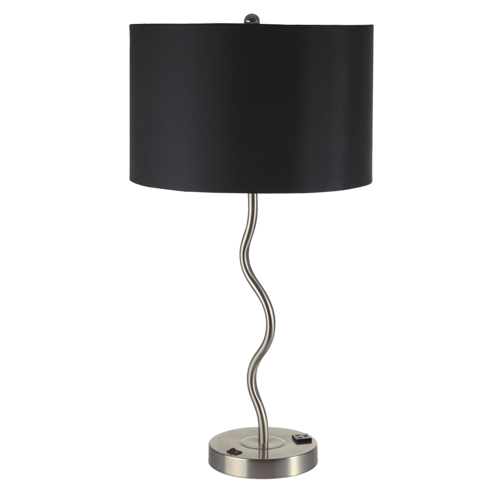 28.5"H Black Wave Table Lamp W/ Convenient Outlet, Adjustable Bulb Socket. Picture 1