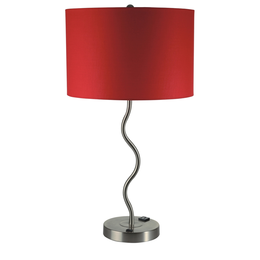 28.5"H Red Wave Table Lamp W/ Convenient Outlet, Adjustable Bulb Socket. Picture 1