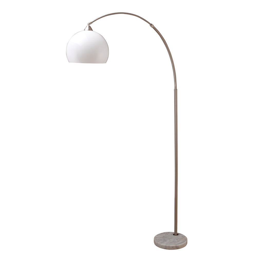 76"H Modern Silver Arc Floor Lamp On White Marble Base. Picture 1