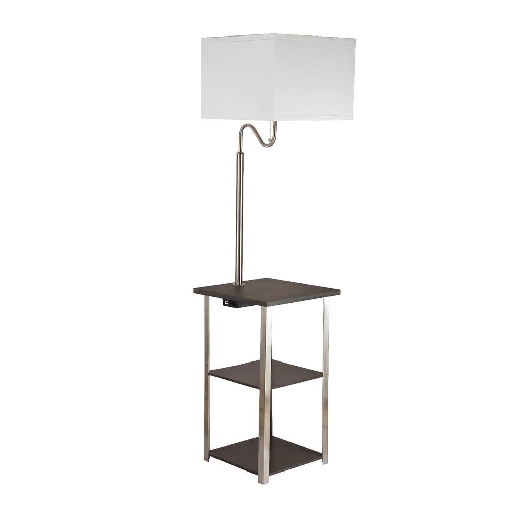 58" In Dru Square Side Table W/ Brush Silver Floor Lamp & Charging And Usb Station. Picture 1