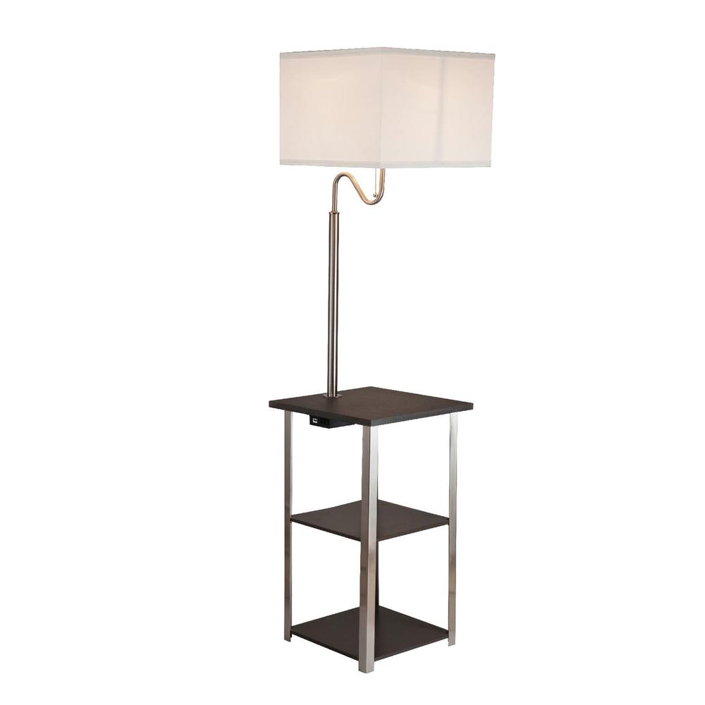 58" In Dru Square Side Table W/ Brush Silver Floor Lamp & Charging And Usb Station. Picture 2