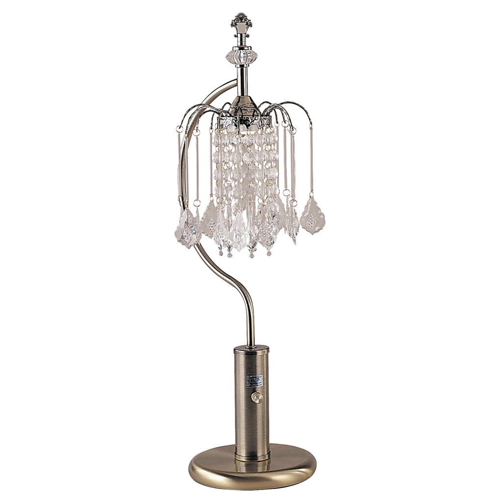27"H Ant Brass Table Lamp With Crystal-Inspired Shade. Picture 1