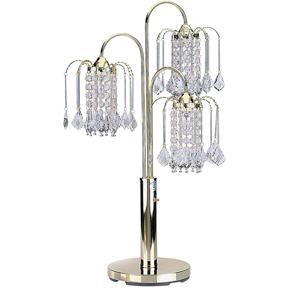34"H Polished Brass Table Lamp With Crystal-Inspired Shades. Picture 1
