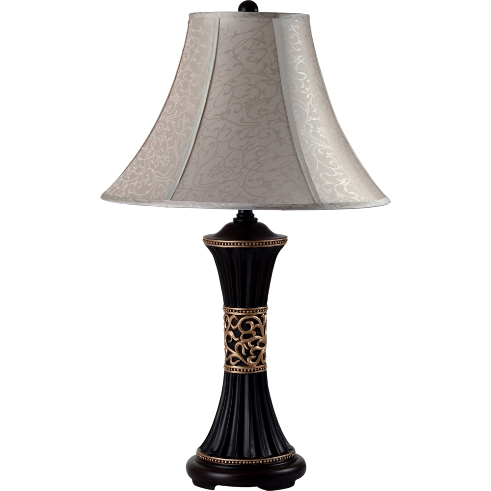 Metal And Polyresin Table Lamp With Floral Decoration. Picture 1
