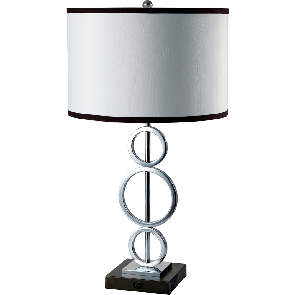 3 Ring Metal Table Lamp (White) W/ Convenient Outlet. Picture 1