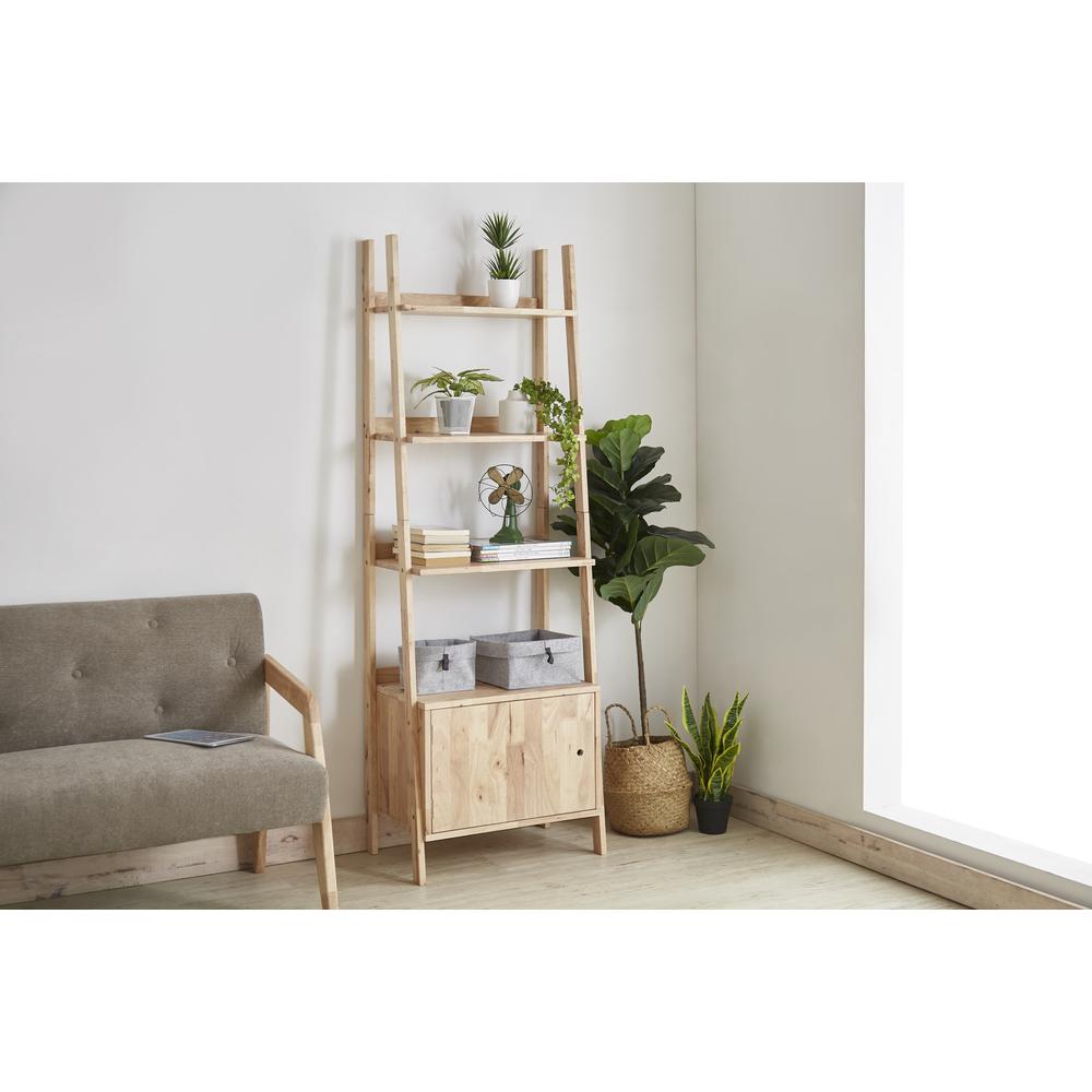 70.75" In 3 Tier Stepladder Shelves Natural Wood Storage Cabinet Combination. Picture 2