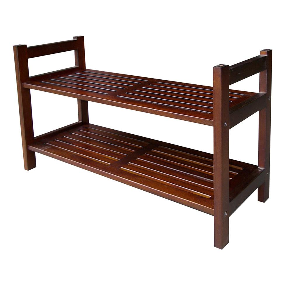15.5" Two Tiers Stackable Shoe Rack - Mahogany. Picture 1