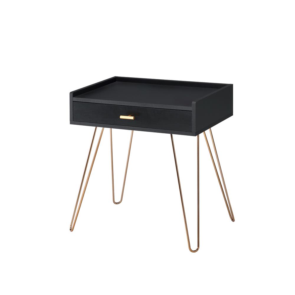 23.5" In Black Allen Mid-Century Accent Table W/ Copper Hairpin Legs. The main picture.
