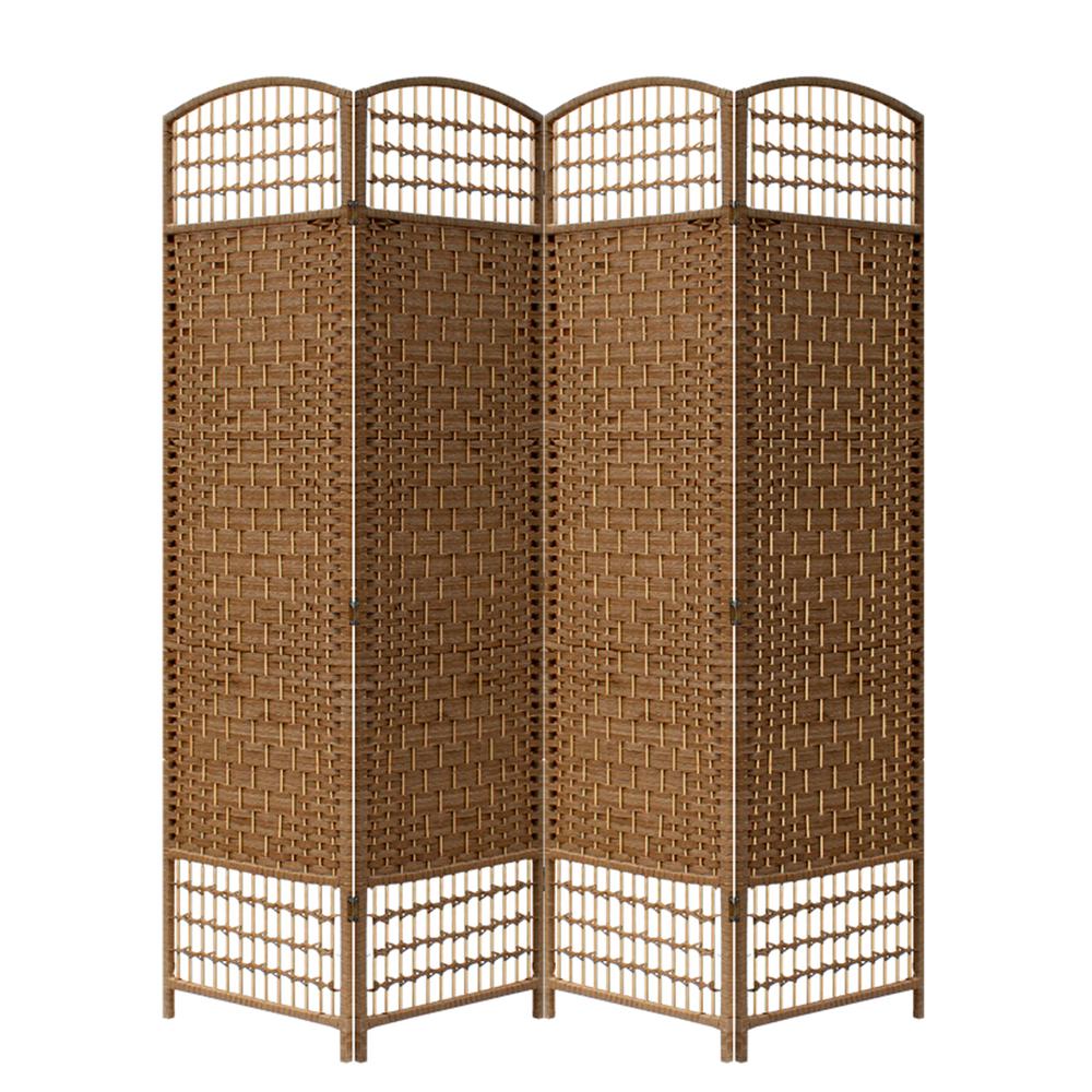 Brown Paper Straw Weave 4 Panel Screen On 2" Legs, Handcrafter. Picture 3