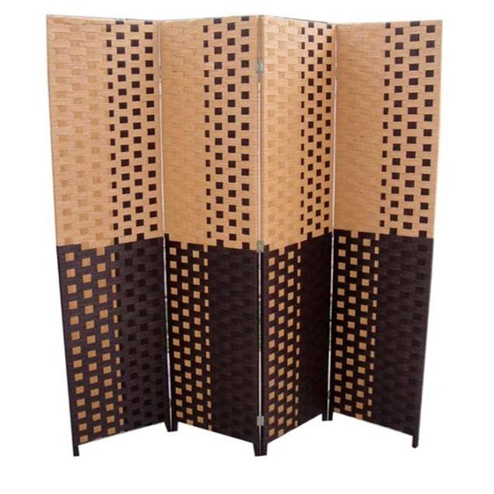 Brown/Espresso Brown Paper Straw Weave 4 Panel Screen On 2"H Legs, Handcrafted. Picture 3
