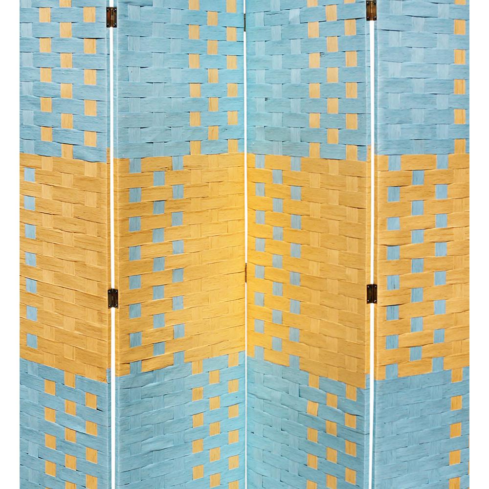 Beach Blue/Natural Paper Straw Weave 4 Panel Screen On 2"H Legs, Handcrafted. Picture 2