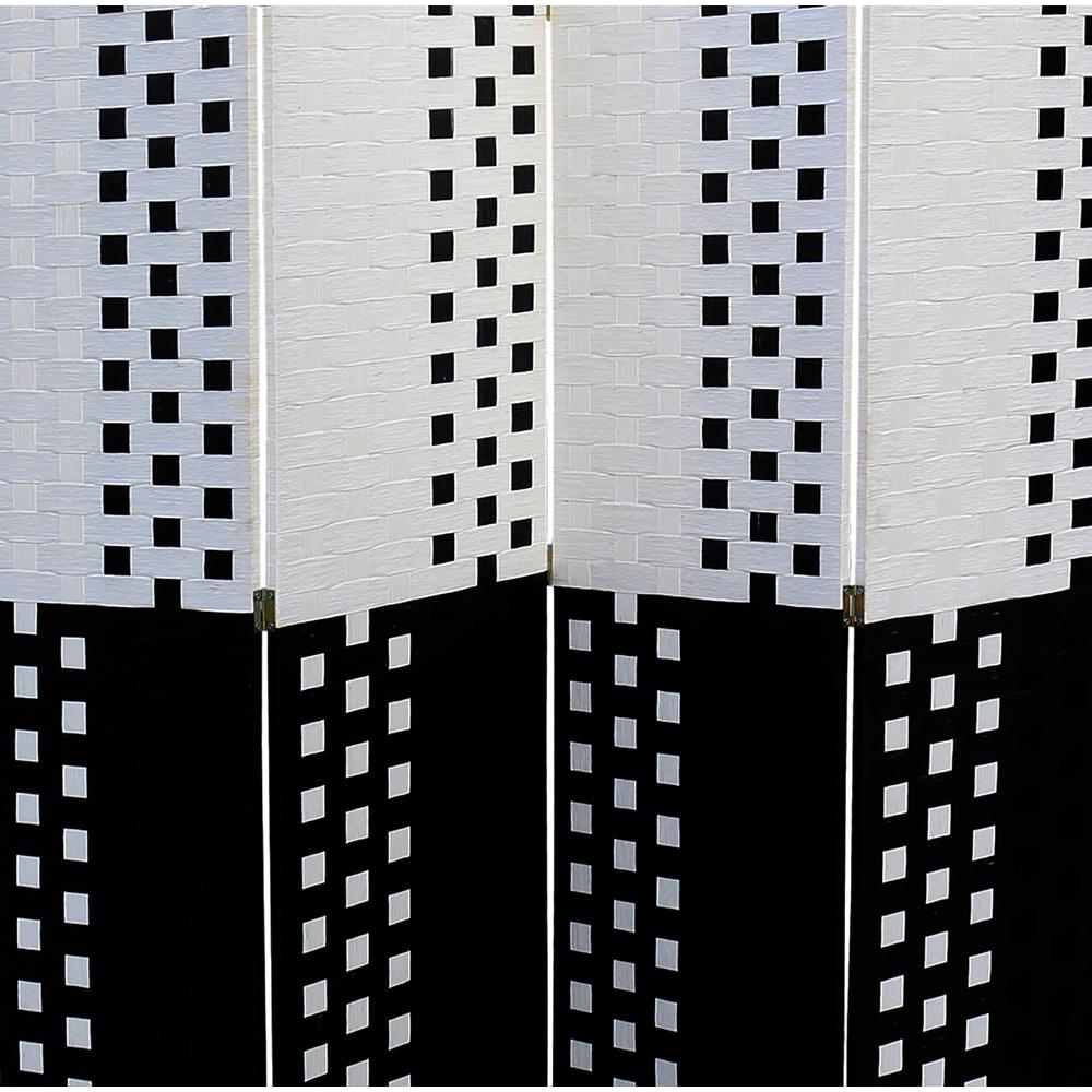 Black/White Paper Straw Weave 4 Panel Screen On 2"H Legs, Handcrafted. Picture 2