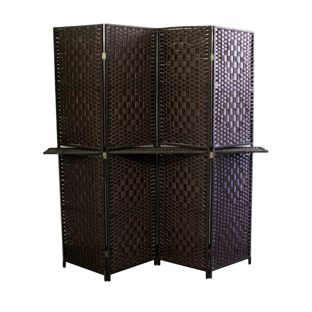 Espresso Brown Paper Straw Weave W/ One 63"L Shelving 4 Panel Screen , Handcrafted. Picture 5