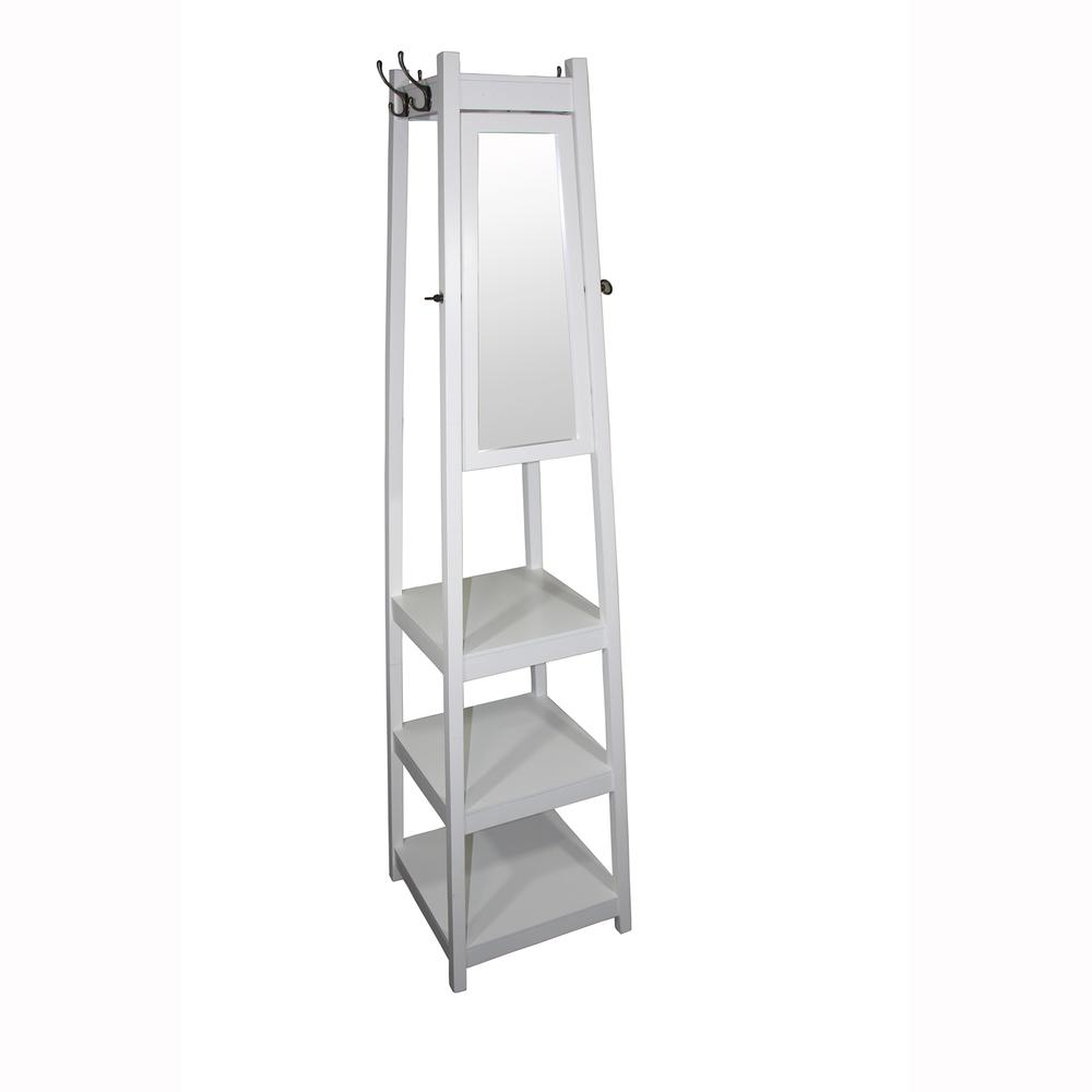 72" 3-Tier White Tower Shoe/Coat Rack+Mirror. Picture 1