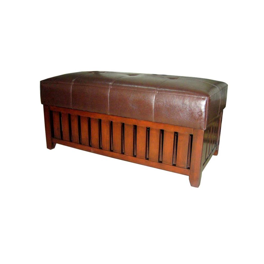 Brown Cushion Storage Wooden Bench. Picture 2