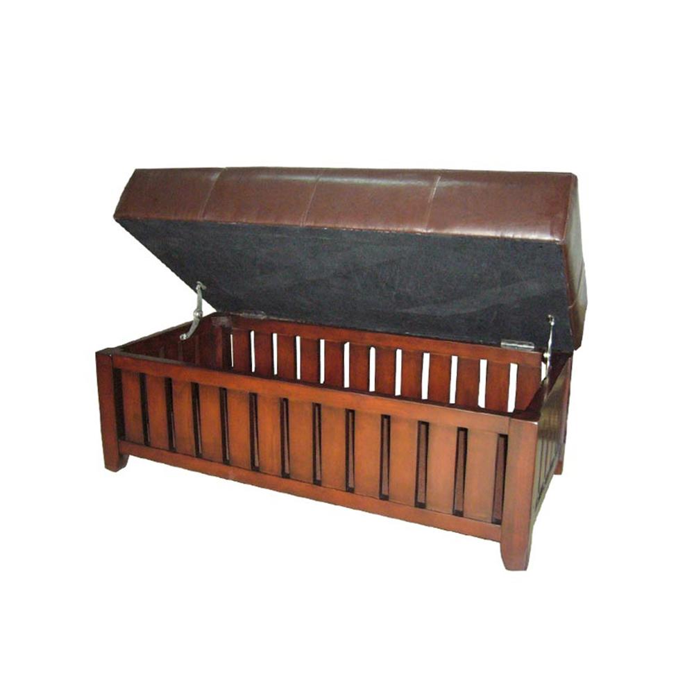Brown Cushion Storage Wooden Bench. Picture 1