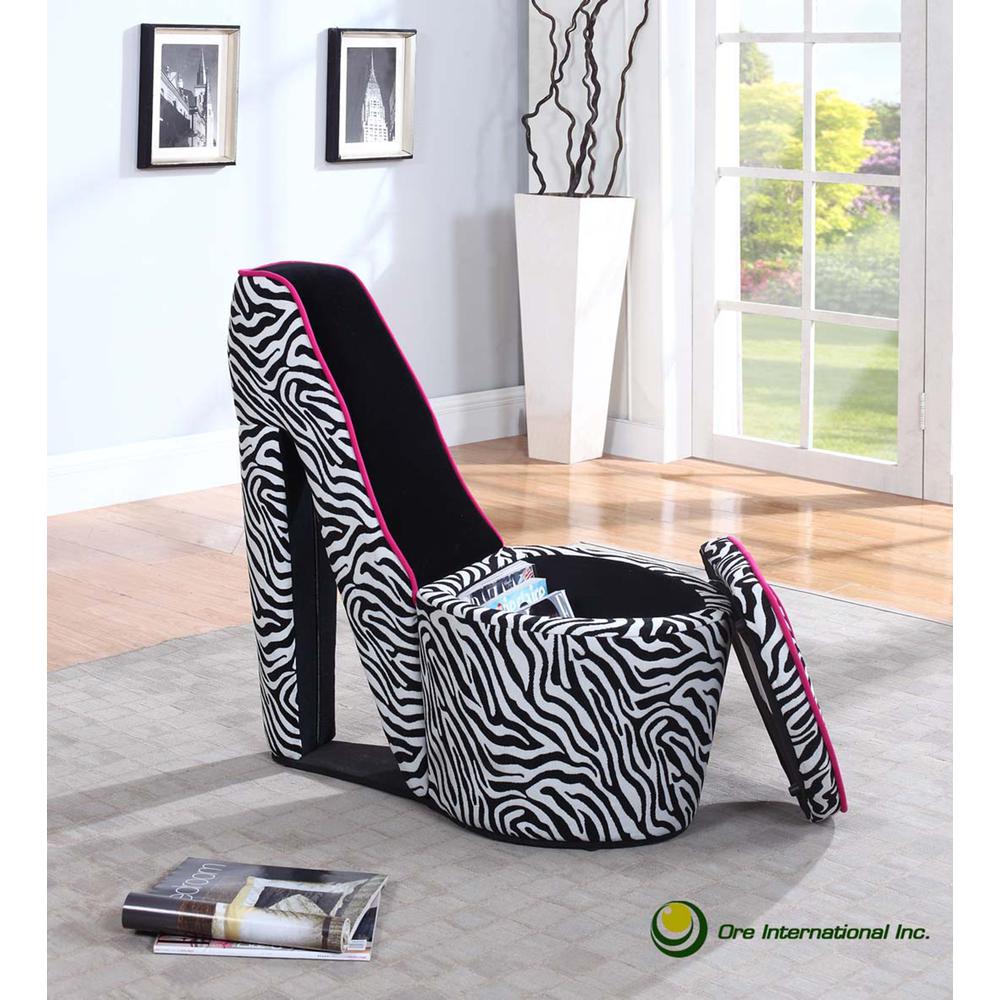 Black Zebra Prints High Heel Storage Chair. Picture 1