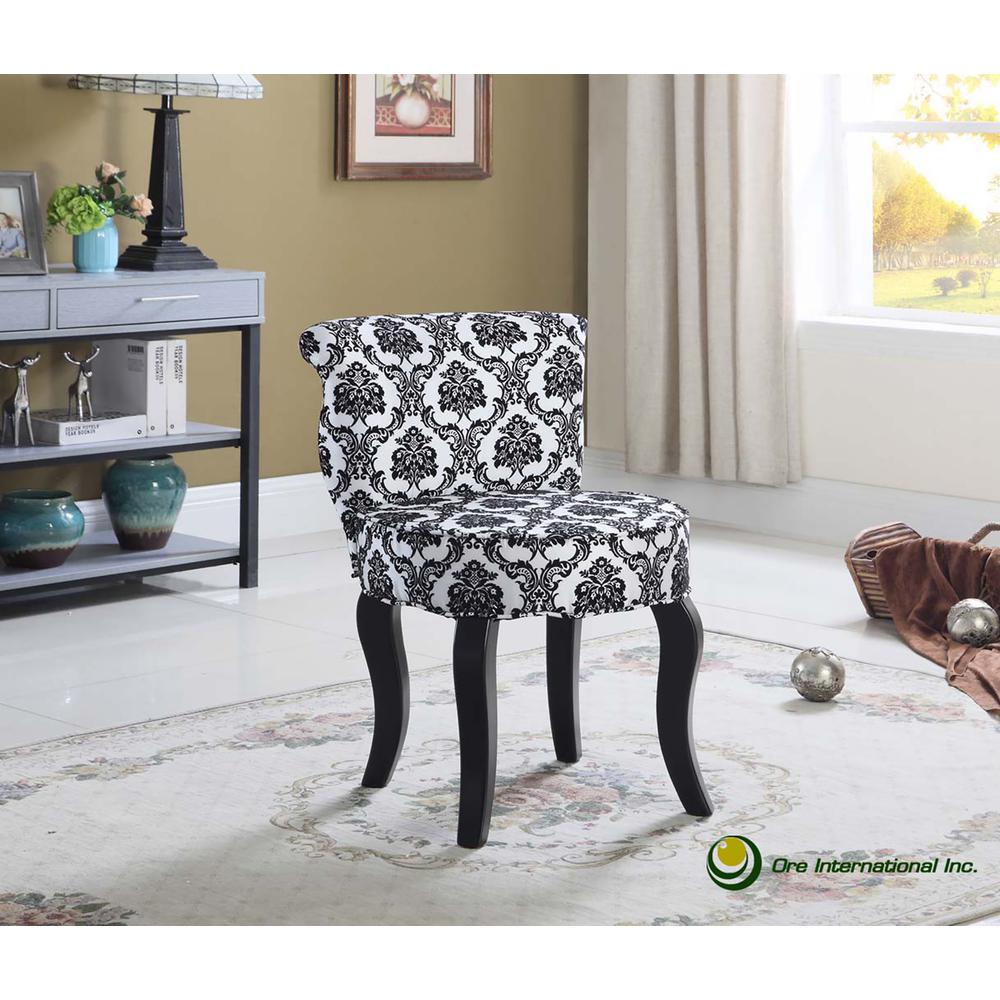 31"H French Black/White Damask Accent Chair. Picture 2