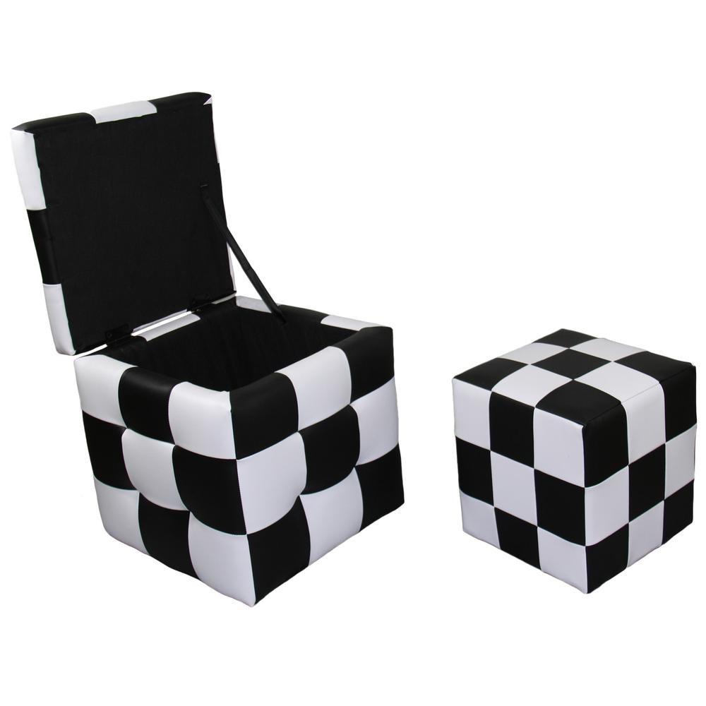 16"H Checkered Block Storage Ottoman +1 Seating. Picture 4