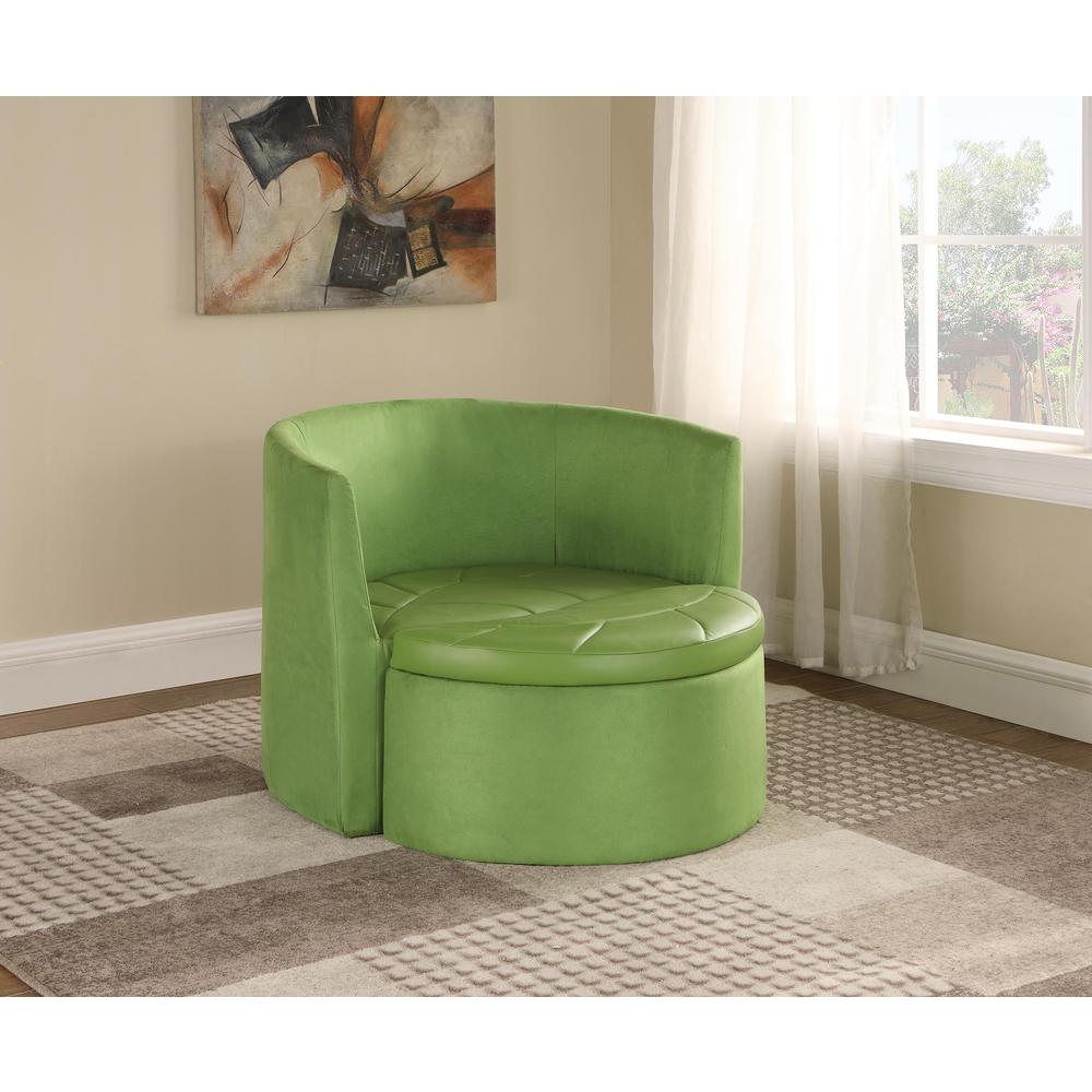 29"H Green Suede Accent Chair W/ Storage Ottoman. Picture 2