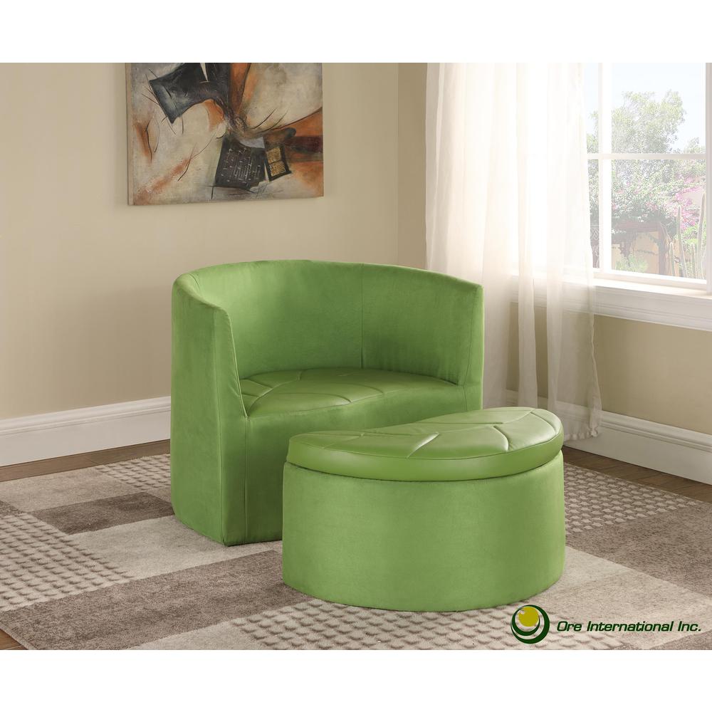 29"H Green Suede Accent Chair W/ Storage Ottoman. Picture 6