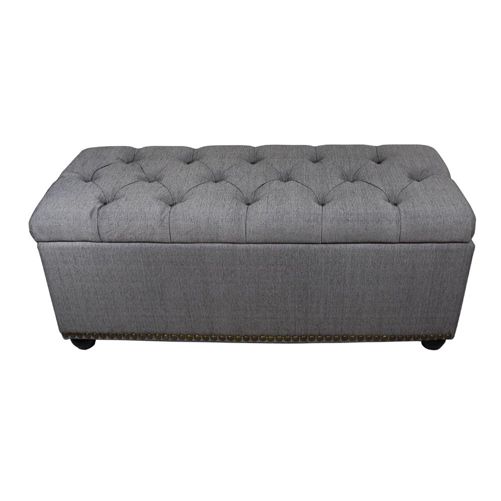 18" Tufted Grey Storage Bench+3Pcs Ottoman Seating. Picture 1