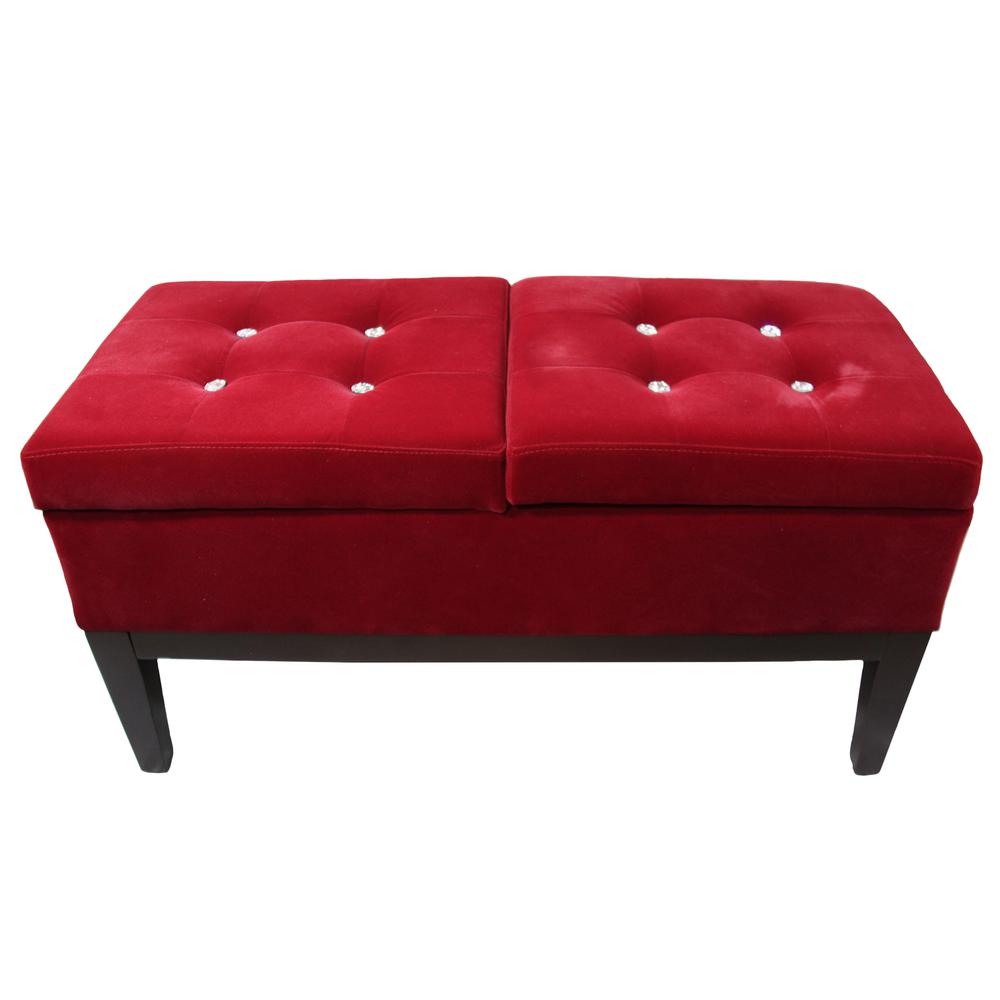 19"H Red Tufted Dual Lift Storage Bench. Picture 1
