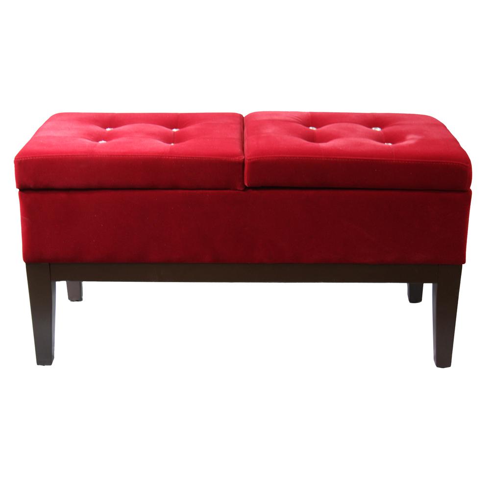 19"H Red Tufted Dual Lift Storage Bench. Picture 5