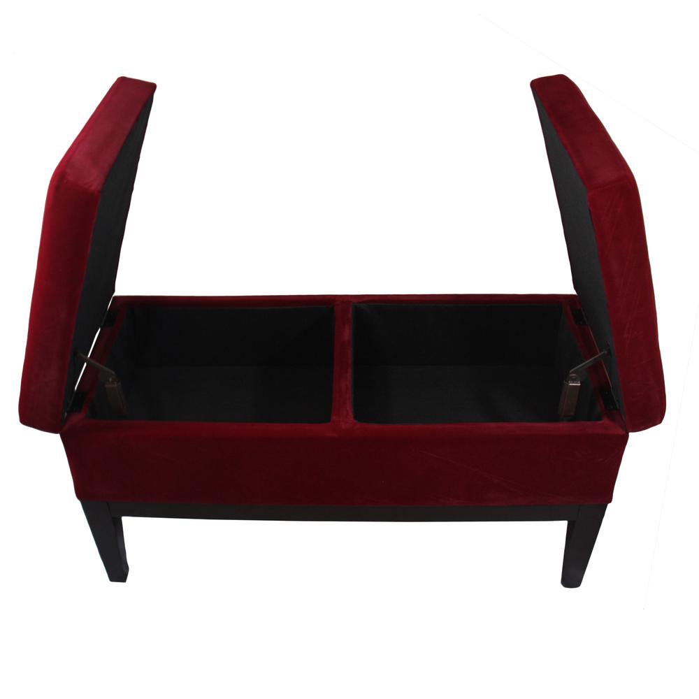 19"H Red Tufted Dual Lift Storage Bench. Picture 6