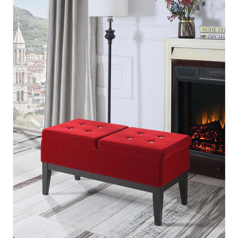 19"H Red Tufted Dual Lift Storage Bench. Picture 4
