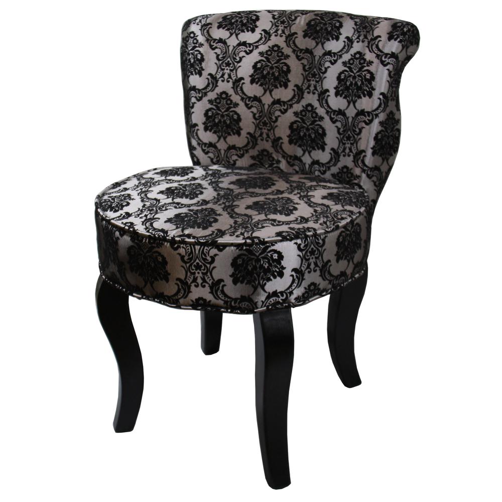 31"H French Black/Grey Damask Accent Chair. Picture 2