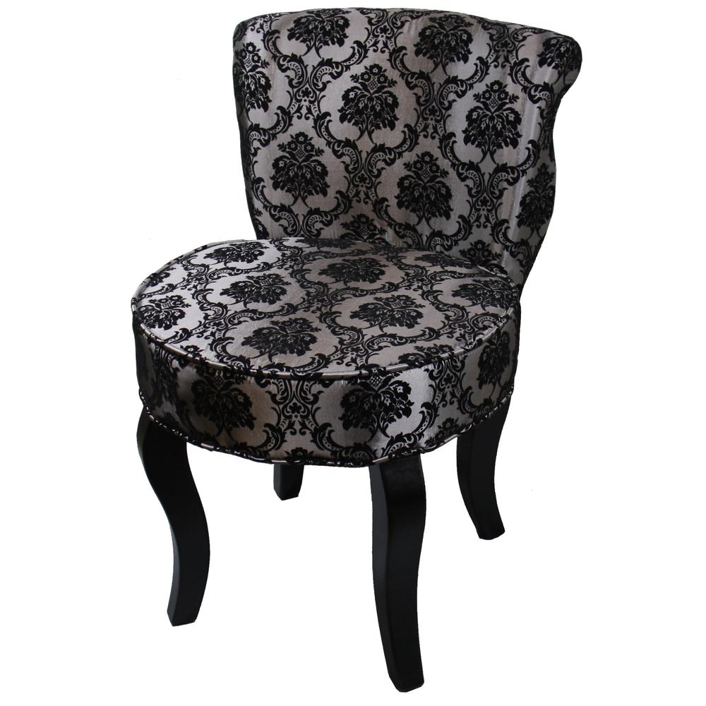 31"H French Black/Grey Damask Accent Chair. Picture 1