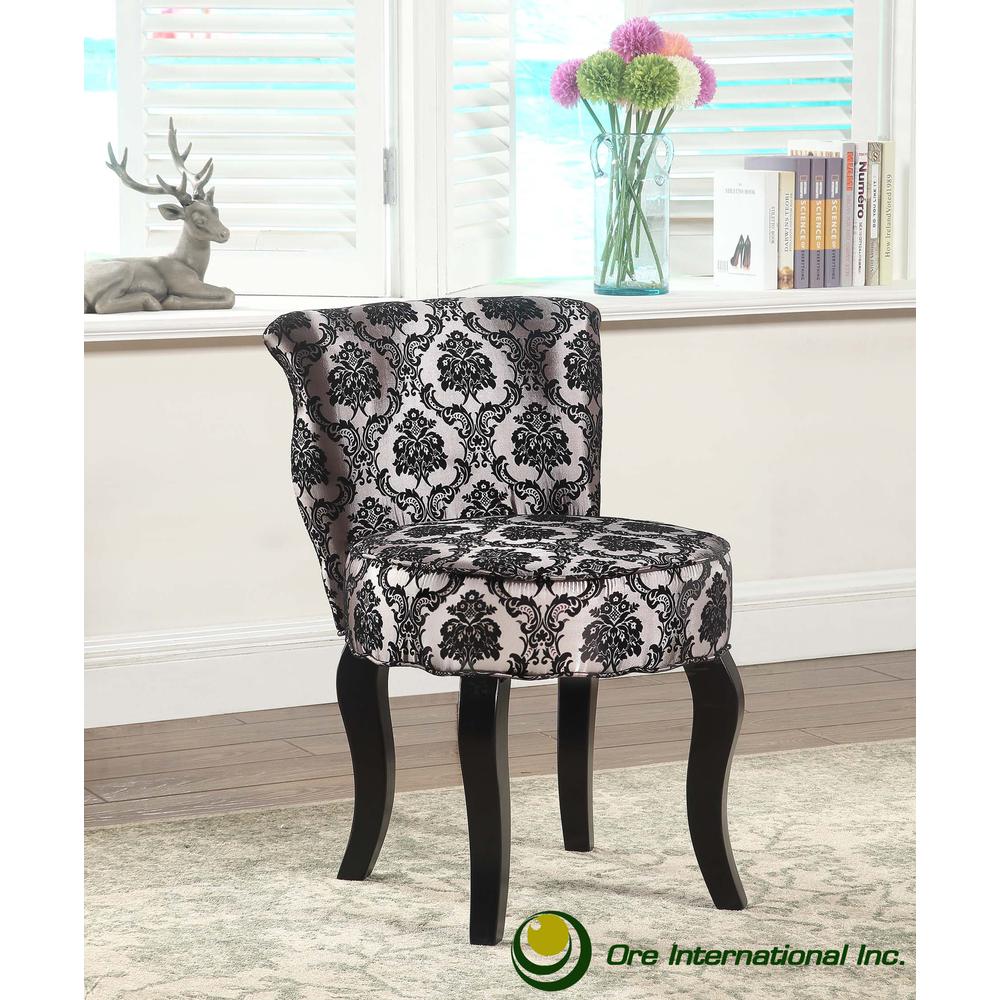 31"H French Black/Grey Damask Accent Chair. Picture 3