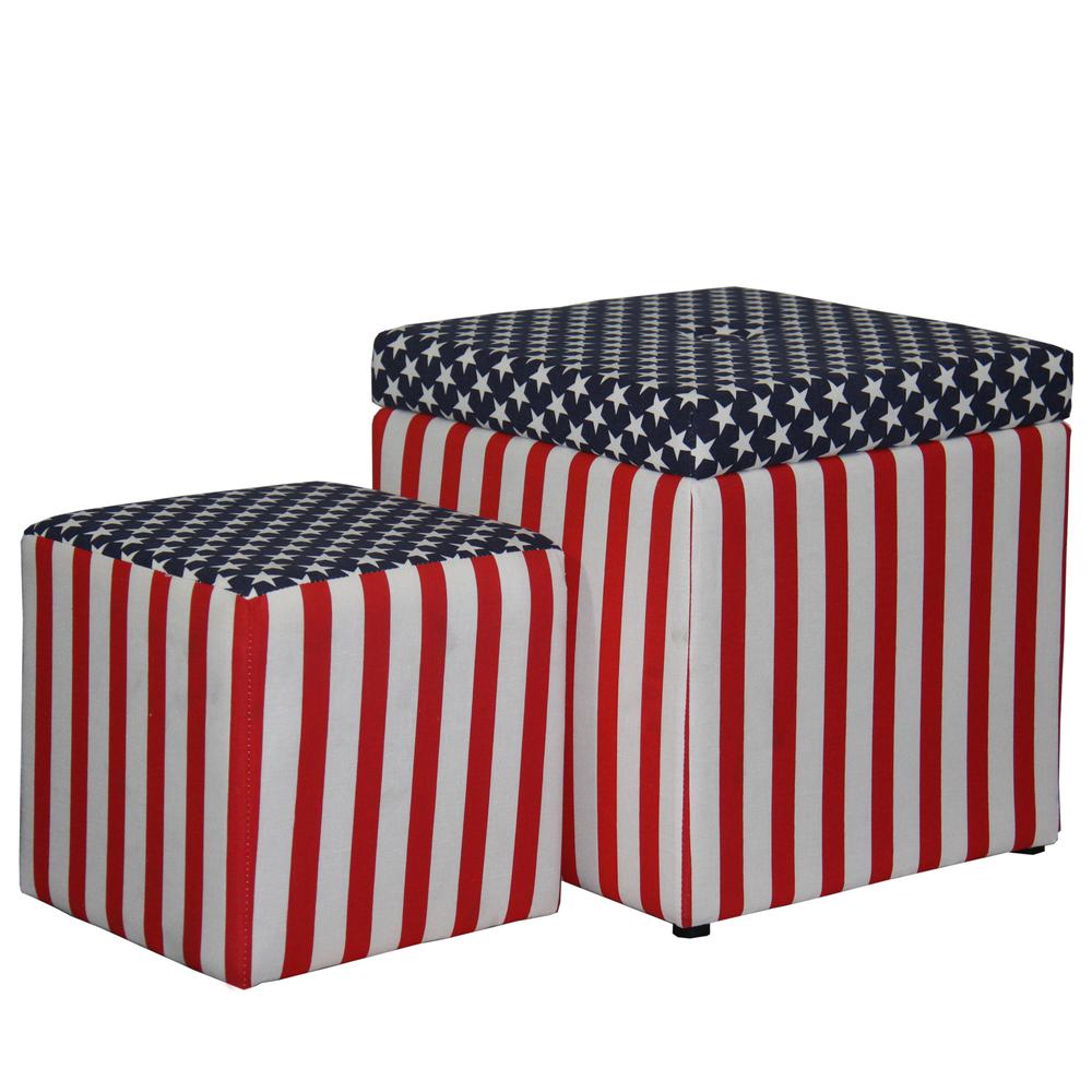 18"in PATRIOTIC STORAGE OTTOMAN + 1 EXTRA SEATING. Picture 1