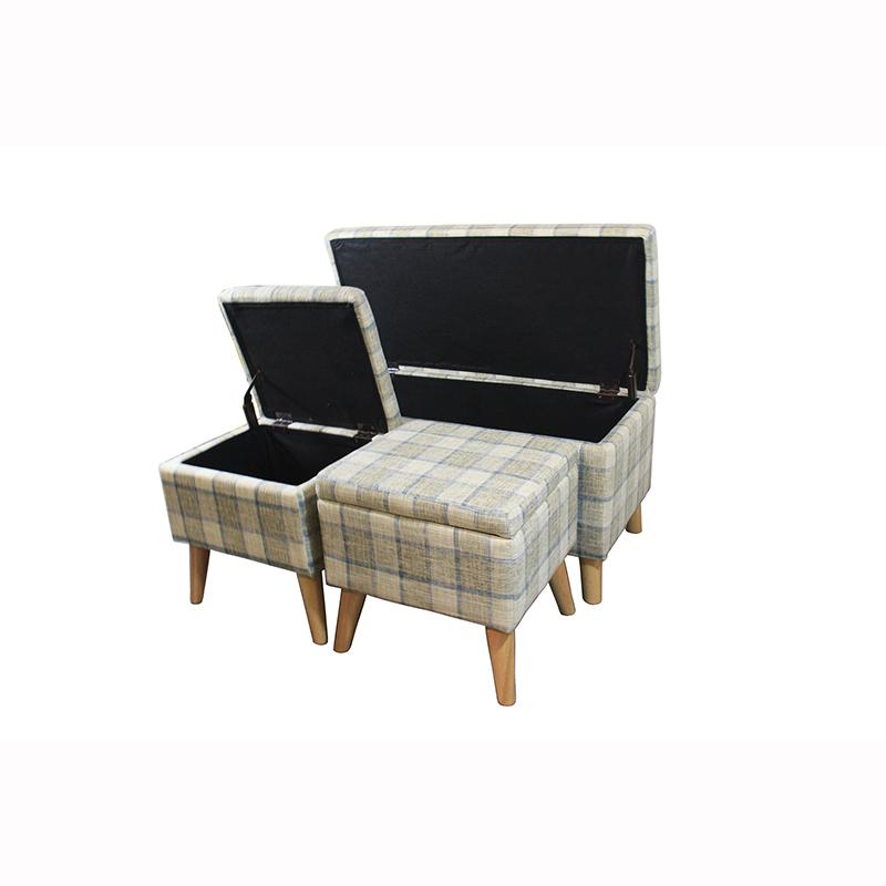 18" Grey Plaid Storage Bench + 2 Storage Ottoman Seating. Picture 2