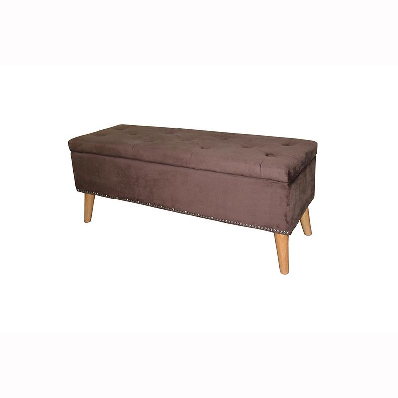 17"H Brown Suede Tufted Storage Bench. Picture 1