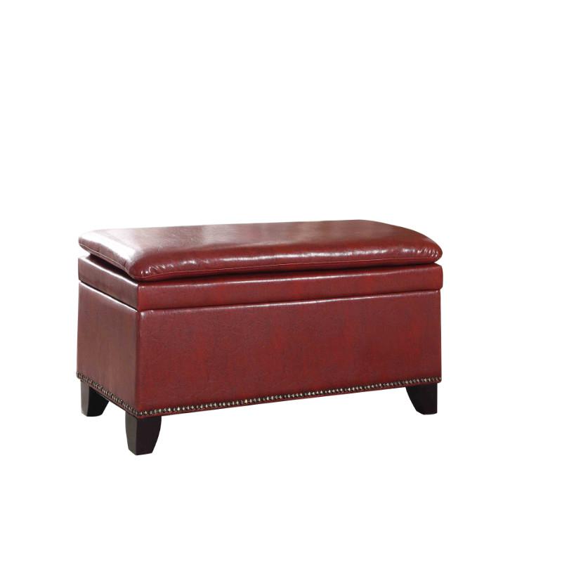 17" Red Double Cushion Nail Head Storage Bench. Picture 1