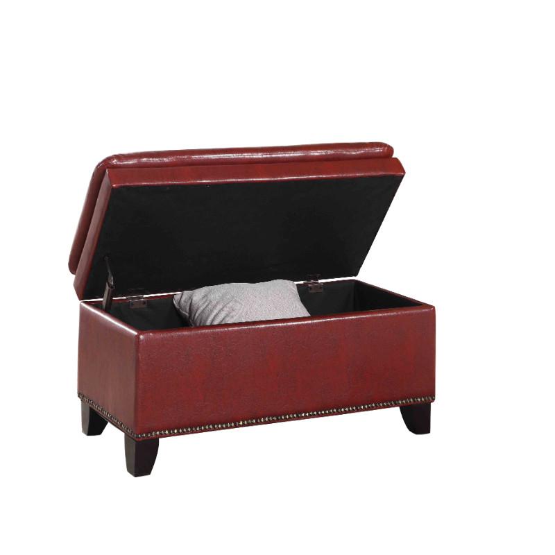 17" Red Double Cushion Nail Head Storage Bench. Picture 2