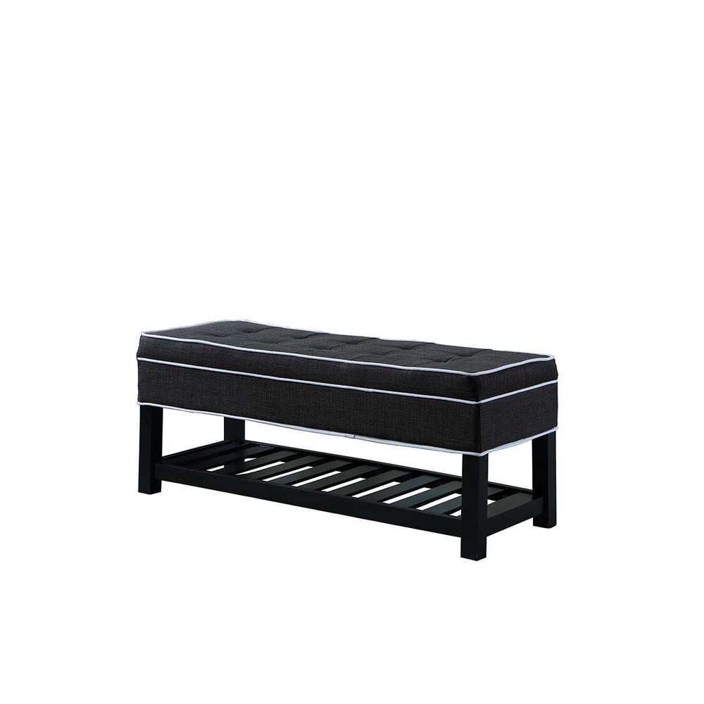 17.5" In Charcoal Gray W/ White Piping Tufted Storage Shoe Bench. Picture 1