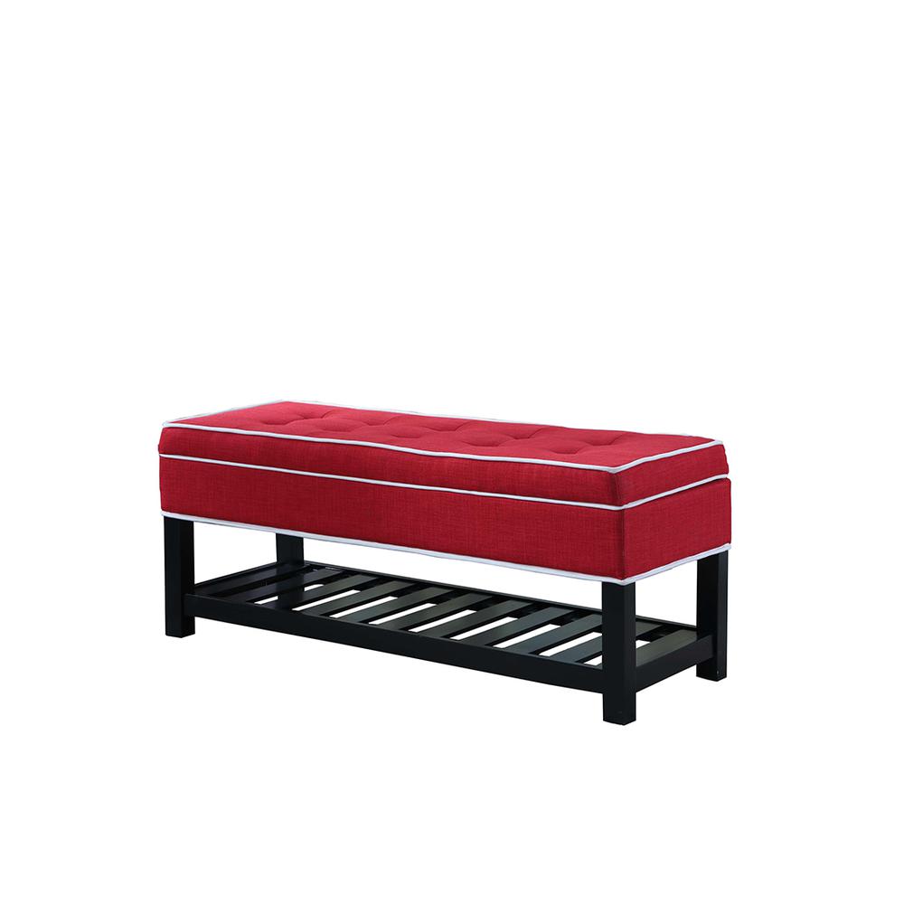 17.5" In Red W/ White Piping Tufted Storage Shoe Bench. Picture 1