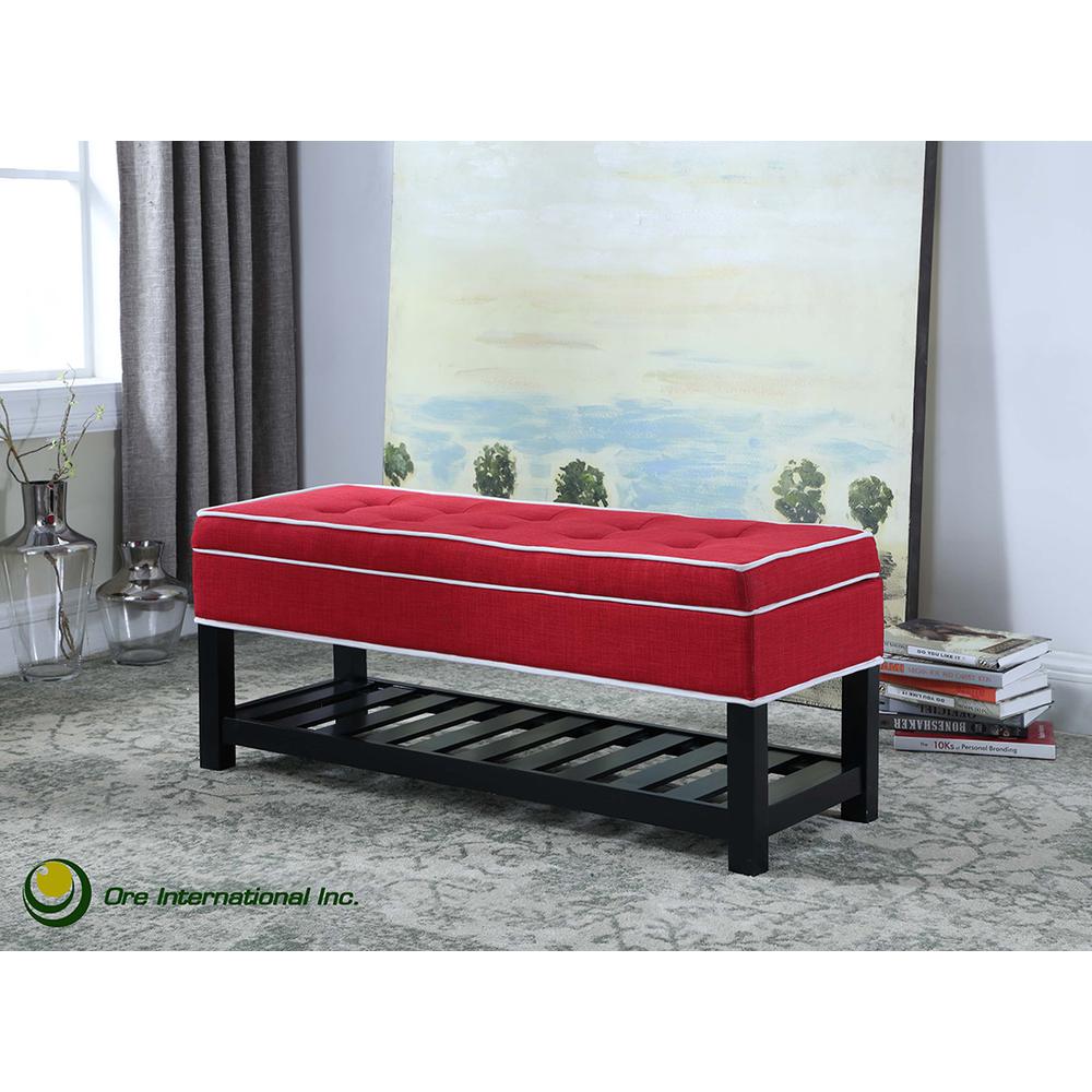 17.5" In Red W/ White Piping Tufted Storage Shoe Bench. Picture 3