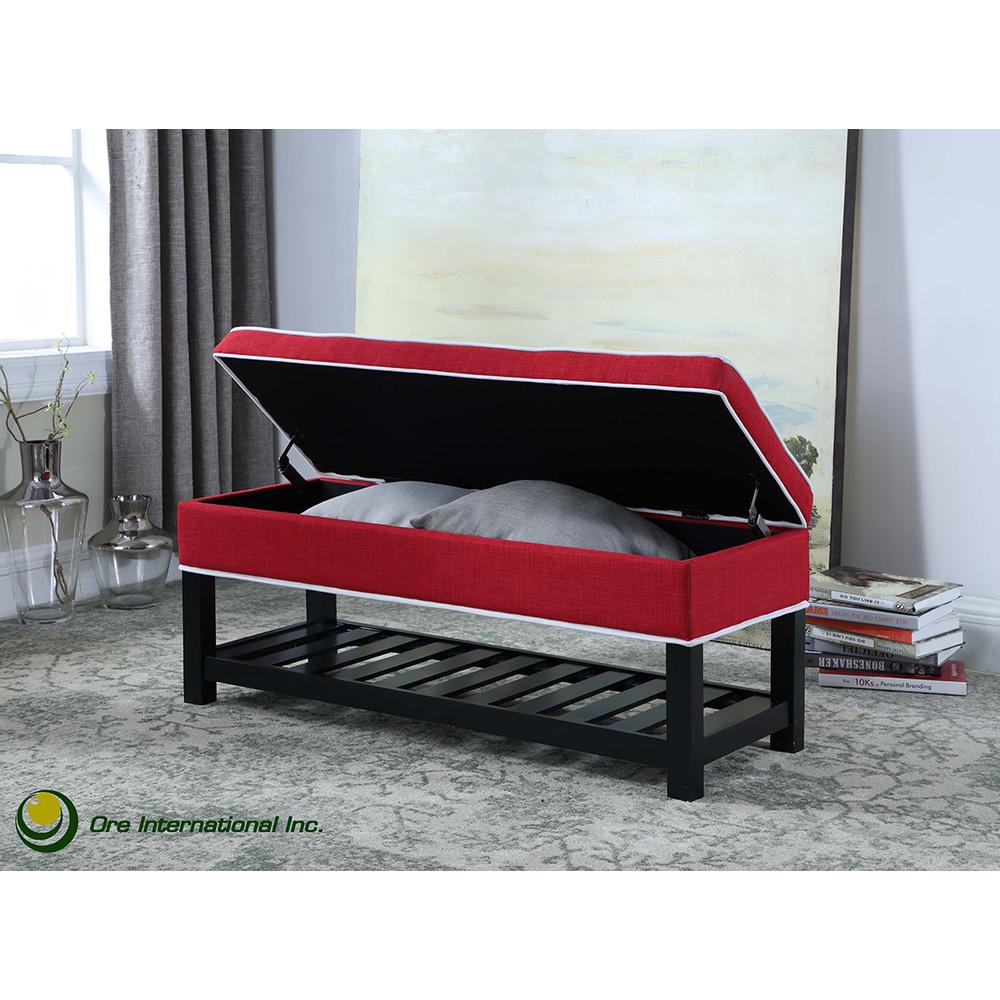 17.5" In Red W/ White Piping Tufted Storage Shoe Bench. Picture 4