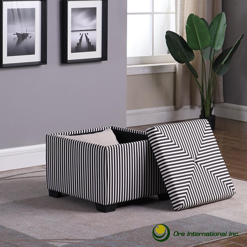 17.5" In Black And White Stripes Single Tufted Storage Ottoman. Picture 2