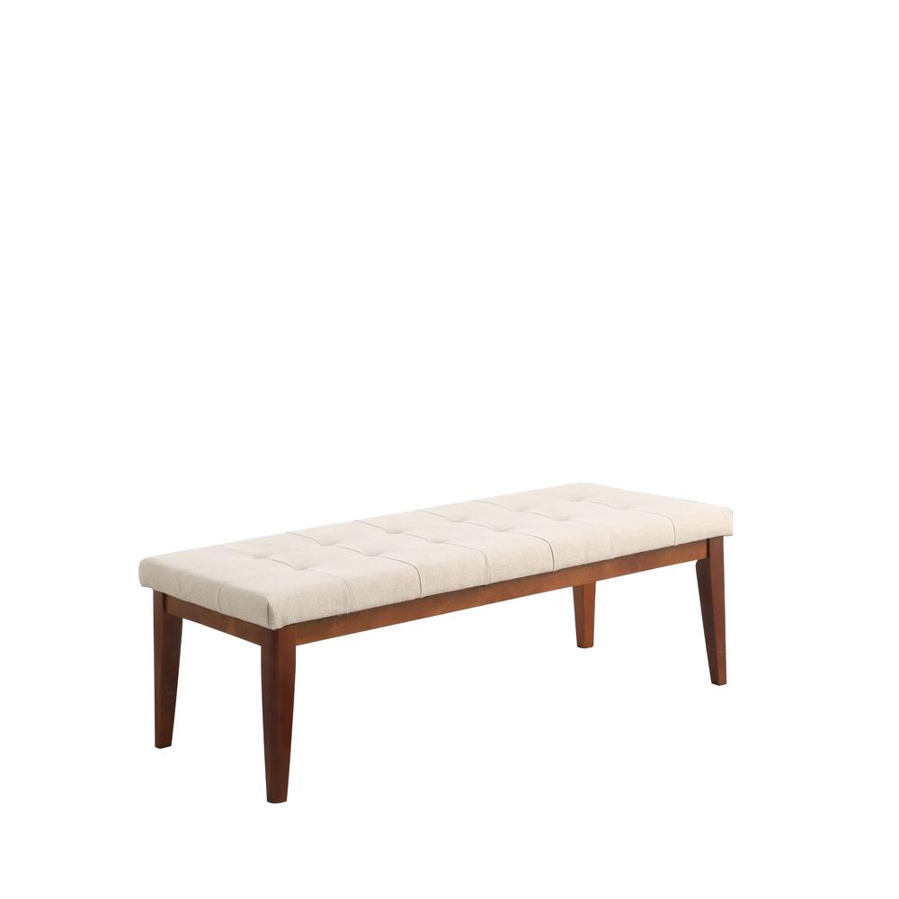 16.5" In Cream Tufted Mid-Century Bench W/ Maple Wooden Legs. Picture 4