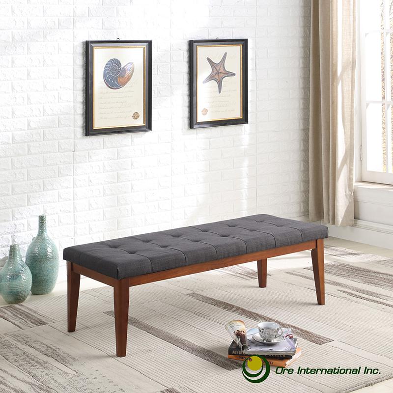 16.5" In Gray Tufted Mid-Century Bench W/ Mapel Wooden Legs. Picture 2