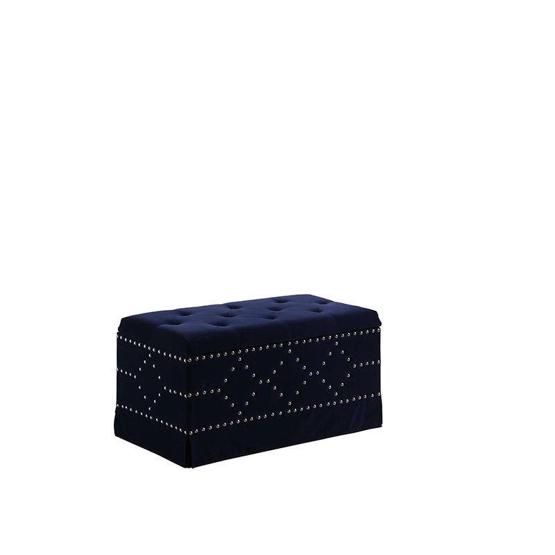18.5" In Indigo Blue Velvet Chrome Nailhead Studs Tufted Storage Bench + 2 Seatings. Picture 1