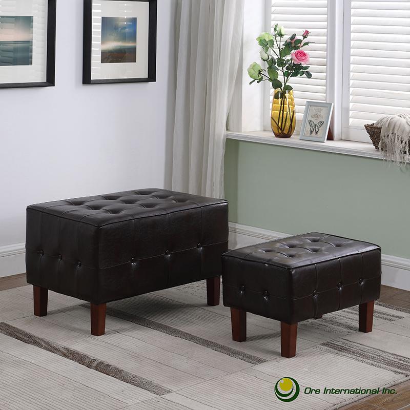 19.5" In Brown Leatherette Allover Tufted Piping Trim Stackable Seating W/ Wooden Legs + 1 Seat. Picture 4