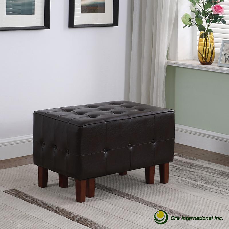 19.5" In Brown Leatherette Allover Tufted Piping Trim Stackable Seating W/ Wooden Legs + 1 Seat. Picture 3